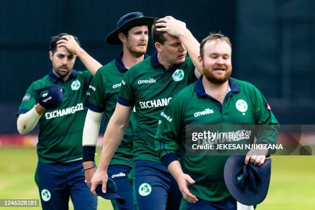 Ireland cricketers leave the oval after losing from Zimbabwe during the first one day international cricket match between Zimbabwe and Ireland at the...