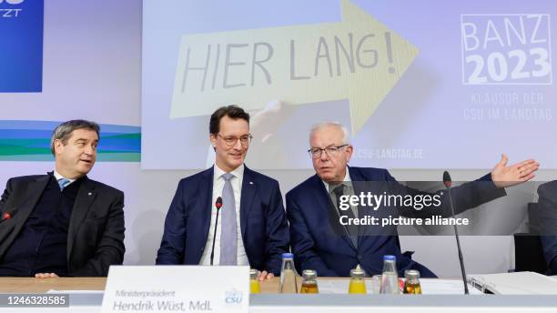 January 2023, Bavaria, Bad Staffelstein: Markus Söder , CSU Party Chairman and Minister President of Bavaria, and Thomas Kreuzer , Chairman of the...