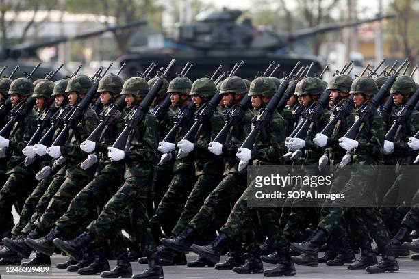 Members of the Thai army take part in the ceremony. Thailand's Royal Army Chief General Narongpan Jitkaewthae inspected a parade during The Ceremony...