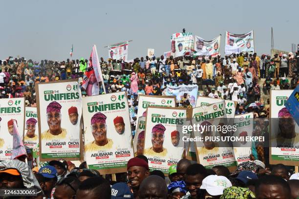 Supporters of the opposition Peoples Democratic Party Atiku Abubakar, gather during a party campiagn rally in Abeokuta, southwest Nigeria, on January...