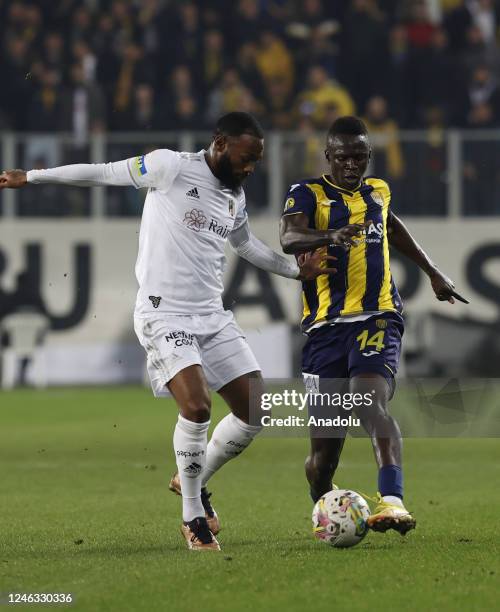 Arthur Masuaku of Besiktas in action against Lamine Diack of MKE Ankaragucu during the Ziraat Turkish Cup round 16 match between MKE Ankaragucu and...