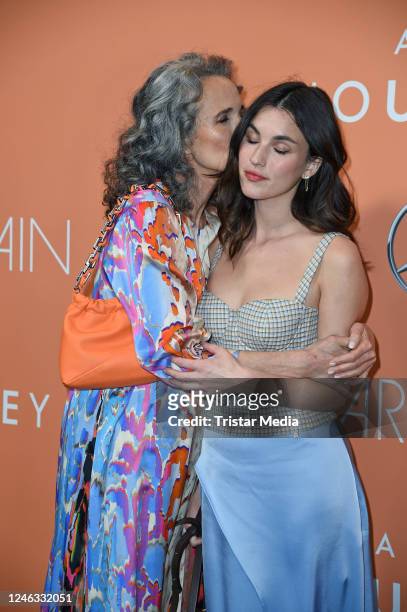 Andie MacDowell and her daughter Rainey Qualley attend the the Marc Cain Fashion Show Fall/Winter 2023 during the Berlin Fashion Week AW23 at...