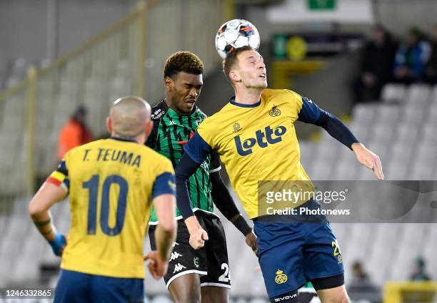 Marcelin Jean Harisson defender of Cercle Brugge and Nilsson Gustaf forward of Union St-Gilloise during the Jupiler Pro League match between Cercle...