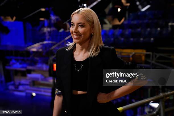 Aubrey Plaza, Sam Smith Episode 1836 -- Pictured: Host Aubrey Plaza during Promos in Studio 8H on Tuesday, January 17, 2023 --