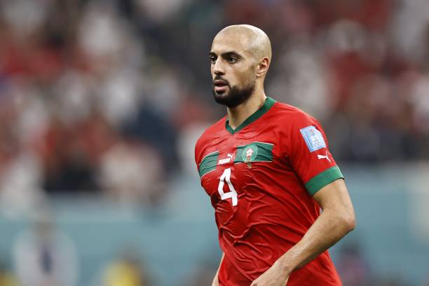 Sofyan Amrabat of Morocco during the FIFA World Cup Qatar 2022 Semifinal match between France and Morocco at Al Bayt Stadium on December 14, 2022 in...