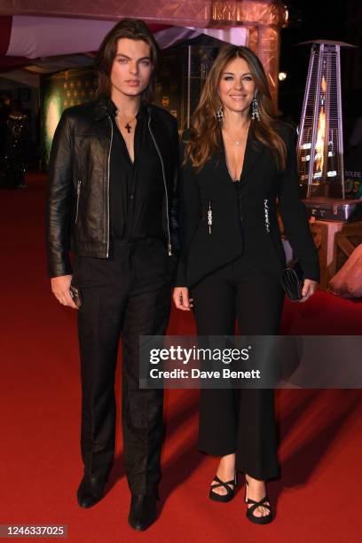 Damian Hurley and Elizabeth Hurley attend the European Premiere of Cirque du Soleil's "Kurios: Cabinet Of Curiosities" at the Royal Albert Hall on...