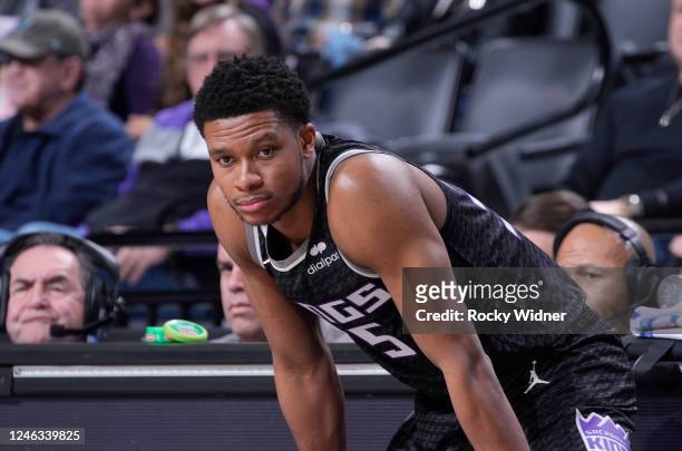 Dozier of the Sacramento Kings looks on during the game against the Houston Rockets on January 13, 2023 at Golden 1 Center in Sacramento, California....