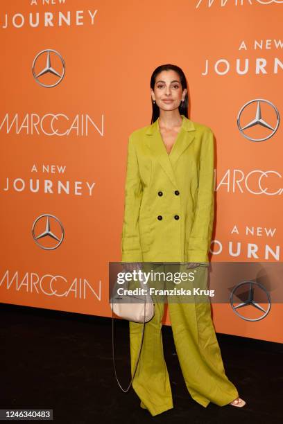 Anna Nooshin attends the Marc Cain Fashion Show Fall/Winter 2023 at Tempelhof Airport on January 18, 2023 in Berlin, Germany.