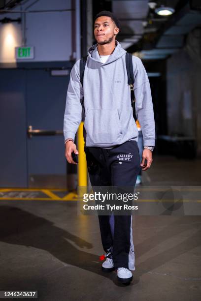 Dozier of the Sacramento Kings arrives to the arena before the game against the Los Angeles Lakers on January 18, 2023 at Crypto.Com Arena in Los...