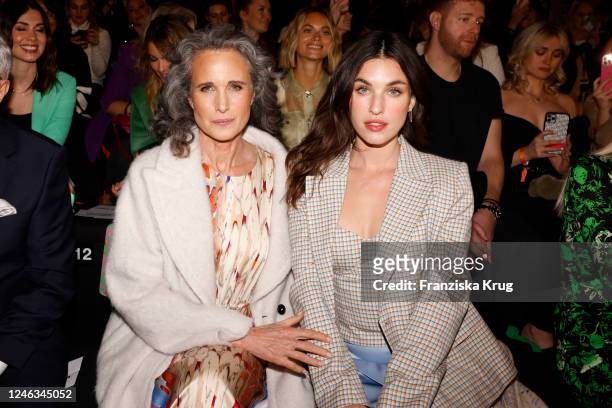Andie MacDowell with daughter Rainey Qualley attend the Marc Cain Fashion Show Fall/Winter 2023 at Tempelhof Airport on January 18, 2023 in Berlin,...