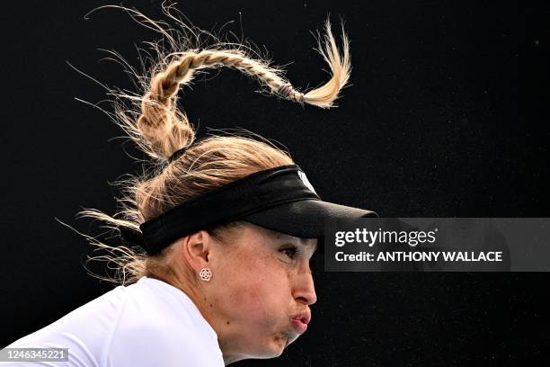 Kazakhstan's Yulia Putintseva serves against Czech Republic's Karolina Pliskova during their women's singles match on day four of the Australian Open...