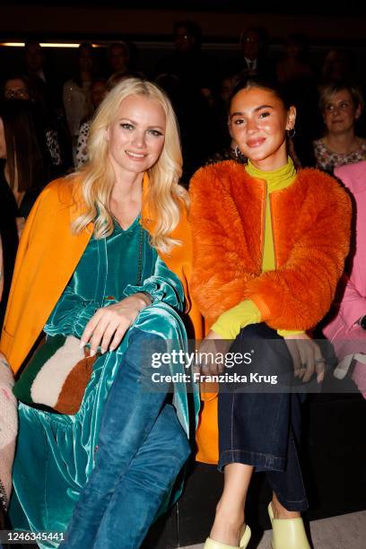 Franziska Knuppe and Stefanie Giesinger attend the Marc Cain Fashion Show Fall/Winter 2023 at Tempelhof Airport on January 18, 2023 in Berlin,...