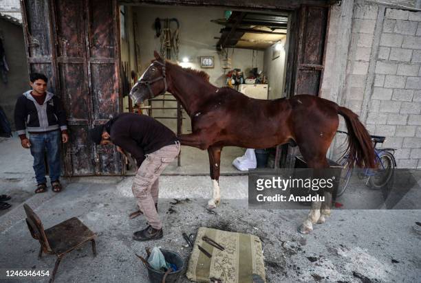 Palestinian Mohammad Abid work as a blacksmith for 33 years at Al-Shati camp in Gaza City, Gaza on January 15, 2023.