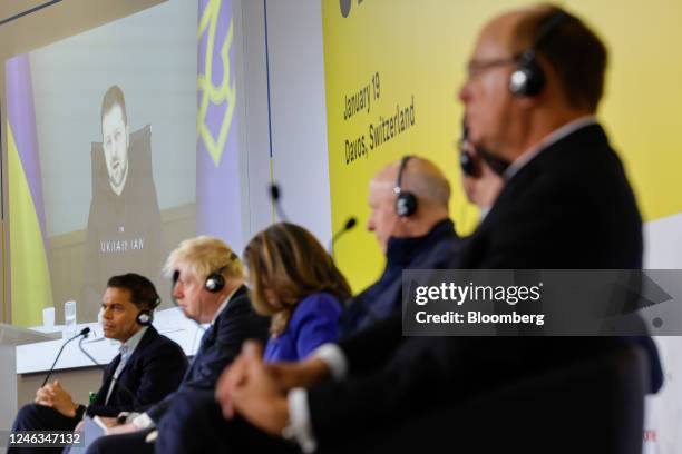 Volodymyr Zelenskiy, Ukraine's president, appears via video link an event on the sidelines on day three of the World Economic Forum in Davos,...