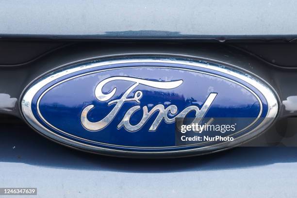 Ford car logo is pictured in Krakow, Poland on January 18, 2023.