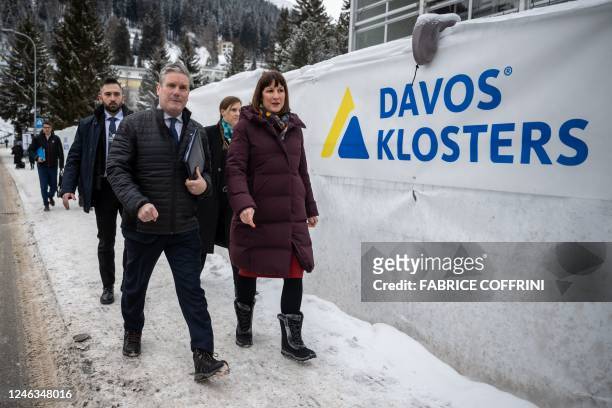 Britain's opposition Labour party leader Keir Starmer walk with Britain's opposition Labour Party Shadow Chancellor of the Exchequer Rachel Reeves...