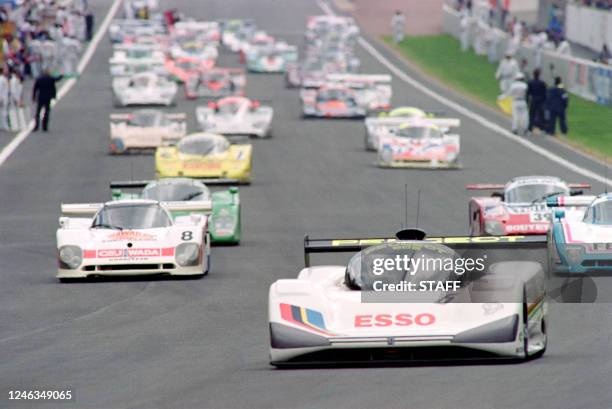 The Peugeot Talbot Sport 905 N°6 driven by Finnish Keke Rosberg and French Yannick Dalmas and Pierre-Henri Raphanel takes the start in front of the...