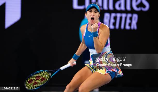 Belinda Bencic of Switzerland in action against Claire Liu of the United States in her second round match on Day 4 of the 2023 Australian Open at...