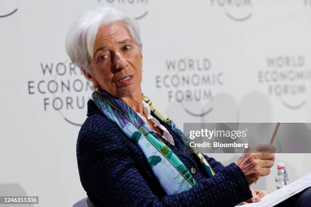 Christine Lagarde, president of the European Central Bank , during a panel session on day three of the World Economic Forum in Davos, Switzerland, on...