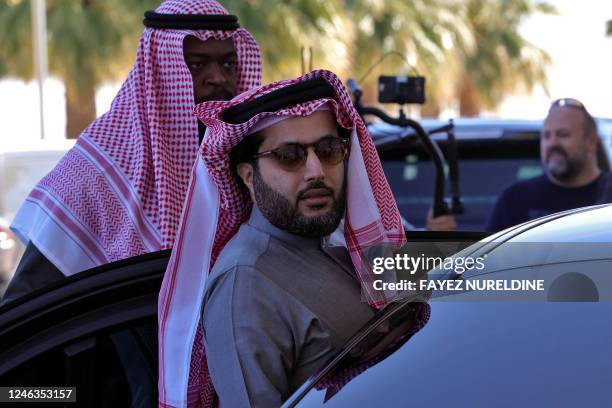 Chairman of Saudi General Entertainment Authority Turki Al-Sheikh is pictured during a welcome ceremony for the Paris Saint-Germain team, at an...