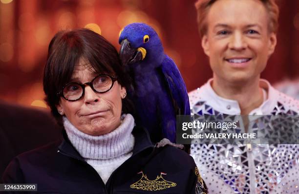 Princess Stephanie of Monaco poses with a parrot on her shoulder during a photocall for the opening of the 45th Monte-Carlo International Circus...