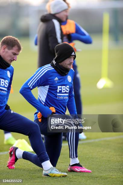 Jamie Vardy of Leicester City during the Leicester City training session at Leicester City Training Ground, Seagrave on January 18, 2023 in...