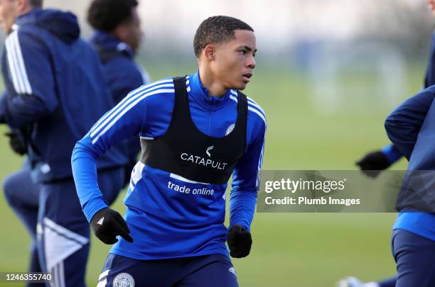 Deniche Hill during the Leicester City training session at Leicester City Training Ground, Seagrave on January 18, 2023 in Leicester, United Kingdom.