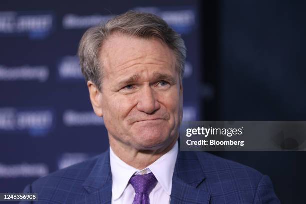 Brian Moynihan, chief executive officer of Bank of America Corp., during a Bloomberg Television interview on day three of the World Economic Forum in...