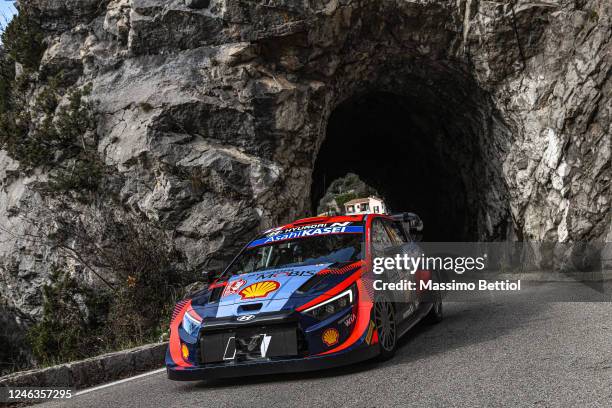 Daniel Sordo of Spain and Candido Carrera of Spain are competing with their Hyundai Shell Mobis WRT Hyundai i20 N Rally1 Hybrid during Day One of the...