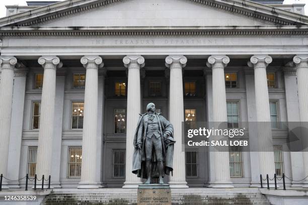 The US Treasury Department building is seen in Washington, DC, January 19 following an announcement by the US Treasury that it had begun taking...