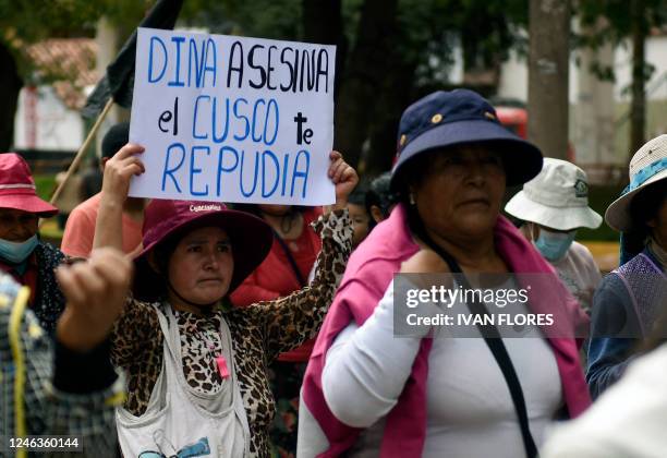 Residents of Cusco, Peru, march during a protest against the government of President Dina Boluarte and to demand her resignation, on January 19,...