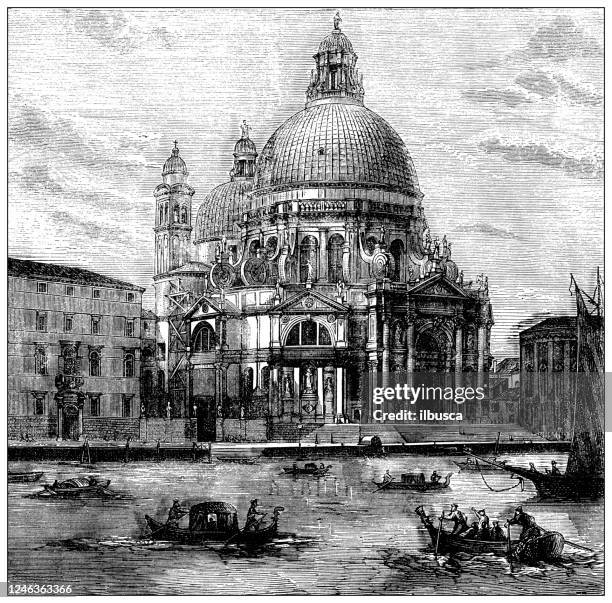 antique illustration: church of santa maria della salute, venice - santa maria della salute stock illustrations