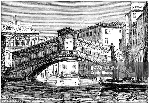 illustrations, cliparts, dessins animés et icônes de illustration antique : pont de rialto, venise - venise pont