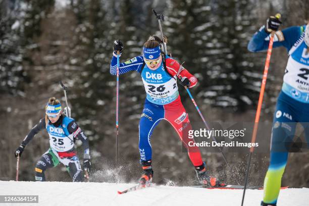 Anais Chevalier-Bouchet of France in action competes during the Women 7.5 km Sprint at the BMW IBU World Cup Biathlon Antholz-Anterselva on January...