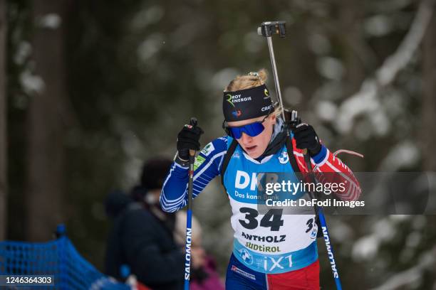 Sophie Chauveau of France in action competes during the Women 7.5 km Sprint at the BMW IBU World Cup Biathlon Antholz-Anterselva on January 19, 2023...