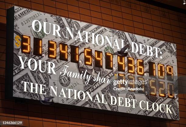 Screen shows the national debt clock after the US hit its debt limit and the Treasury started using âextraordinary measuresâ to avoid default on...