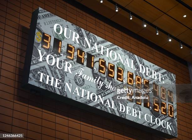 Screen shows the national debt clock after the US hit its debt limit and the Treasury started using âextraordinary measuresâ to avoid default on...