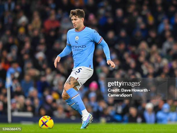 Manchester City's John Stones in action during the Premier League match between Manchester City and Tottenham Hotspur at Etihad Stadium on January...