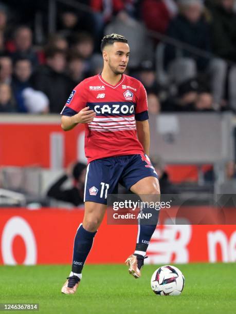 Adam Ounas of LOSC Lille during the French Ligue 1 match between Lille OSC and Estac Troyes AC at Pierre-Mauroy Stadium on January 15, 2023 in Lille,...