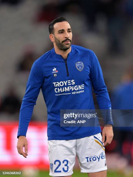 Adil Rami of Estac Troyes during the French Ligue 1 match between Lille OSC and Estac Troyes AC at Pierre-Mauroy Stadium on January 15, 2023 in...