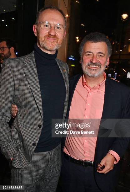 Mark Gatiss and Steven Moffat attend the press night after party for "The Unfriend" at Wonderville on January 19, 2023 in London, England.