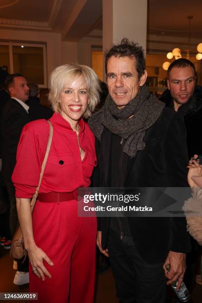 Katja Hofmann and Tom Tykwer attend the "Asbest" Series Premiere at Passage Kino on January 19, 2023 in Berlin, Germany.