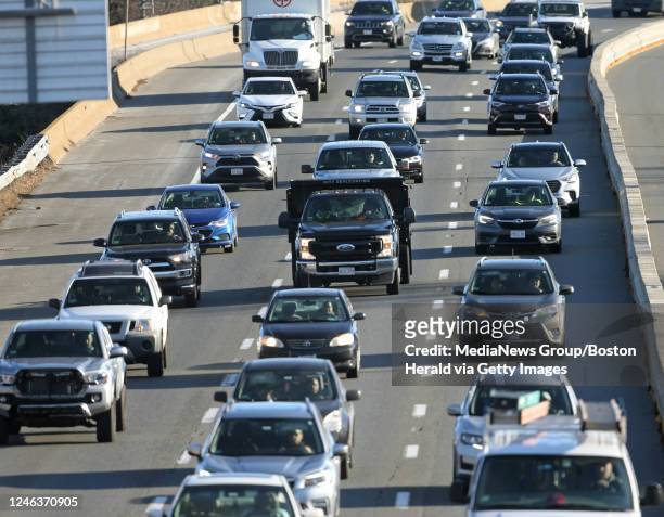 January 10: Traffic on the Southeast Expressway heading north on January 10, 2023 in Milton, Massachusetts.