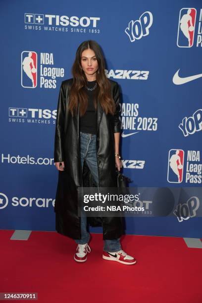 French model Thylane Blondeau walks the red carpet prior to the game between the Detroit Pistons and Chicago Bulls as part of NBA Paris Games 2023 on...