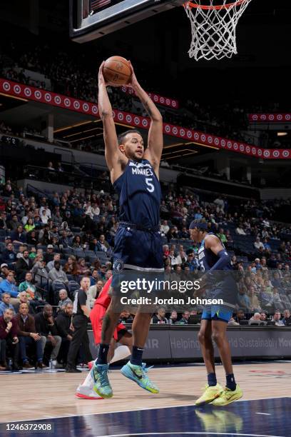 Kyle Anderson of the Minnesota Timberwolves grabs the rebound against the Toronto Raptors on January 19, 2023 at Target Center in Minneapolis,...