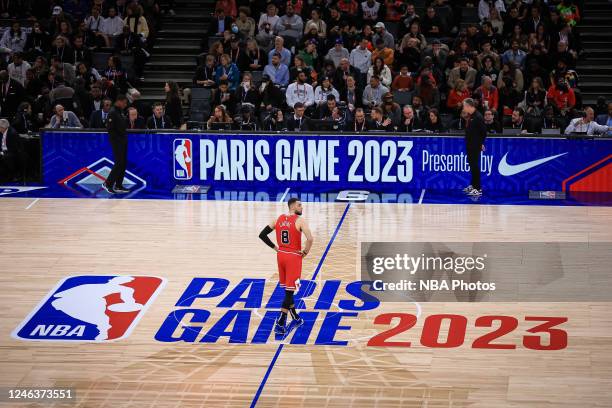 Zach LaVine of the Chicago Bulls during the game against the Detroit Pistons as part of NBA Paris Games 2023 on January 19, 2023 at Accor Arena in...