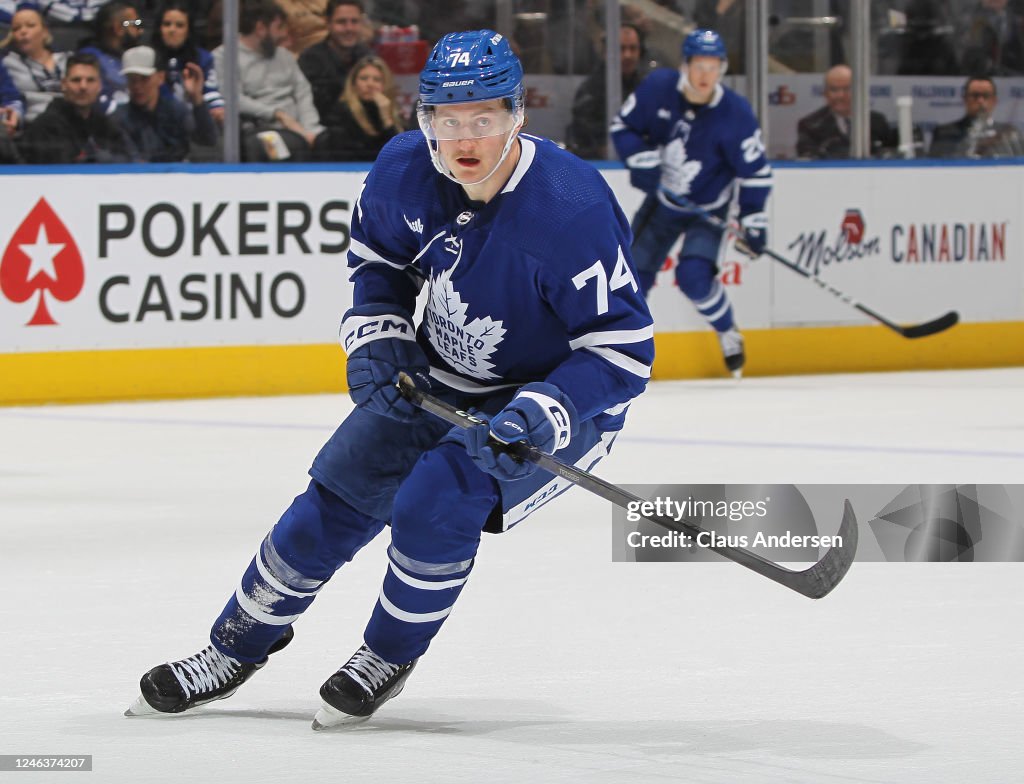 Bobby McMann of the Toronto Maple Leafs skates against the Winnipeg Bobby McMann of the Toronto Maple Leafs skates against the Winnipeg