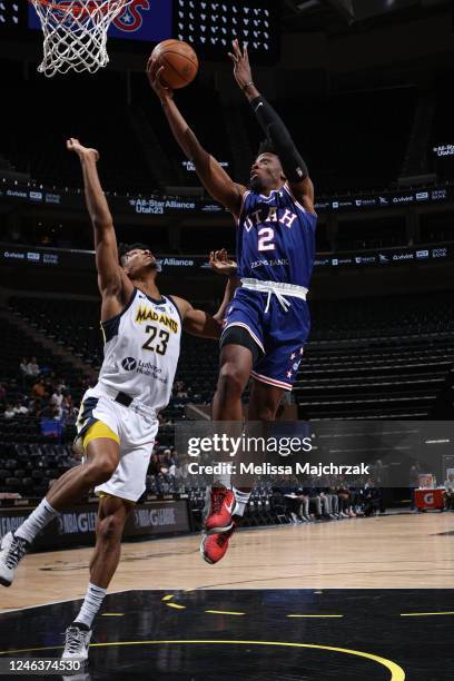 Salt Lake City, UT Tyler Cook of the Salt Lake City Stars goes up for the shot over against Jermaine Samuels Jr. #23 of the Fort Wayne Mad Ants at...