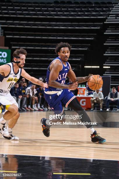 Salt Lake City, UT Christian Vital of the Salt Lake City Stars drives against David Stockton of the Fort Wayne Mad Ants at vivint.SmartHome Arena on...