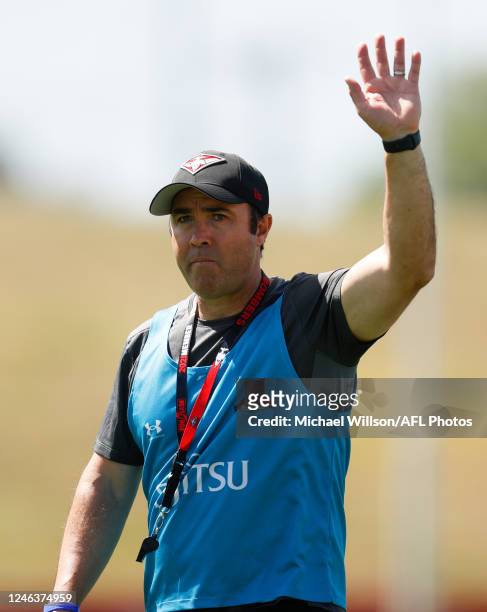 Coach Brad Scott looks on during the Essendon Bombers training session at The Hangar on January 20, 2023 in Melbourne, Australia.